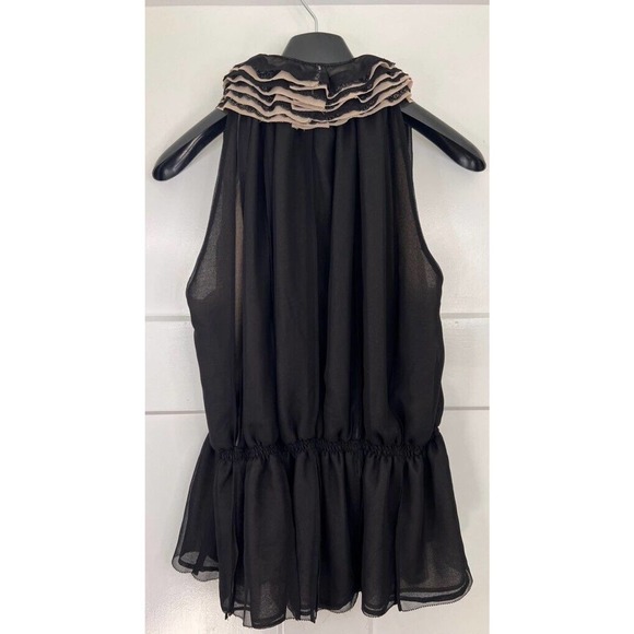 Robert Rodriguez Womens Blouse Black Sleeveless Keyhole Neck Ruffles Chiffon M - Picture 2 of 10